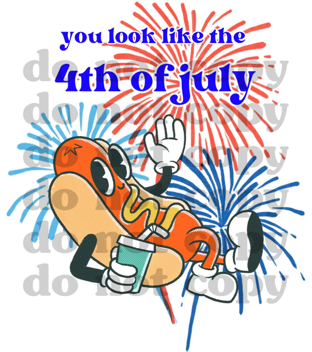 4th of July Hot Dog DTF Transfer